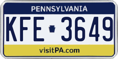 PA license plate KFE3649