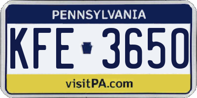 PA license plate KFE3650