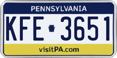 PA license plate KFE3651