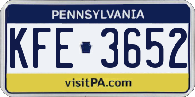 PA license plate KFE3652