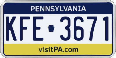 PA license plate KFE3671