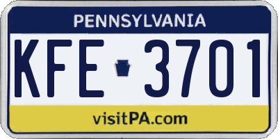 PA license plate KFE3701