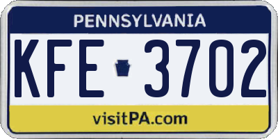 PA license plate KFE3702