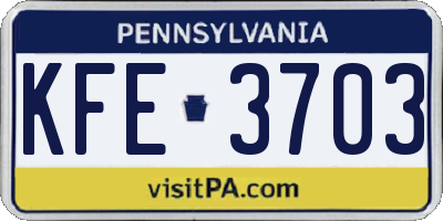 PA license plate KFE3703