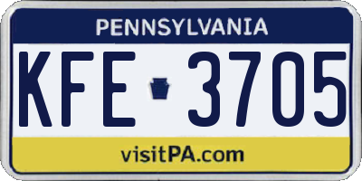 PA license plate KFE3705