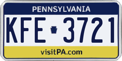 PA license plate KFE3721