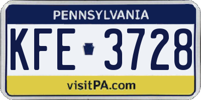 PA license plate KFE3728