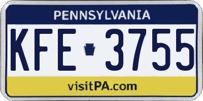 PA license plate KFE3755