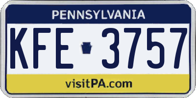 PA license plate KFE3757