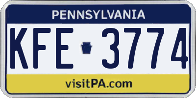 PA license plate KFE3774