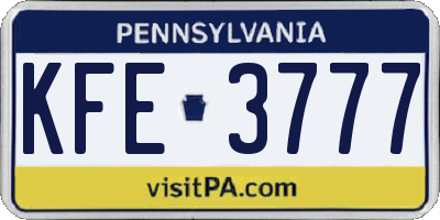 PA license plate KFE3777