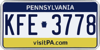 PA license plate KFE3778