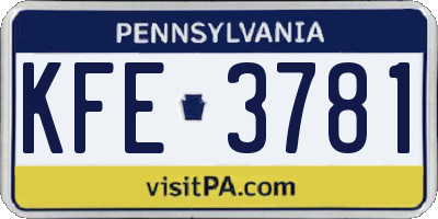 PA license plate KFE3781