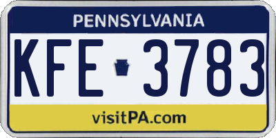 PA license plate KFE3783