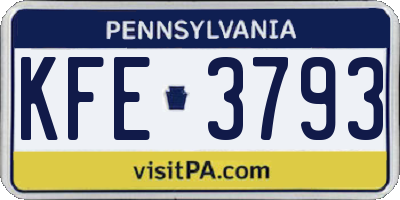 PA license plate KFE3793