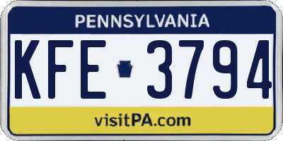PA license plate KFE3794