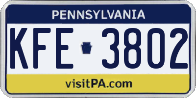 PA license plate KFE3802