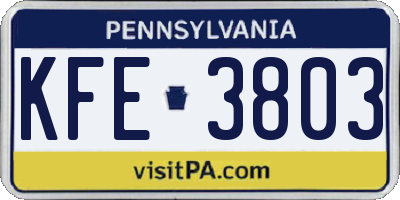 PA license plate KFE3803