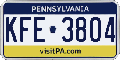 PA license plate KFE3804