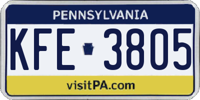 PA license plate KFE3805