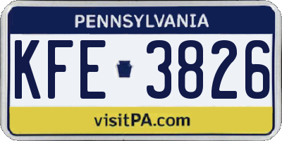 PA license plate KFE3826