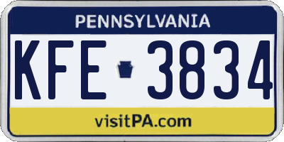 PA license plate KFE3834