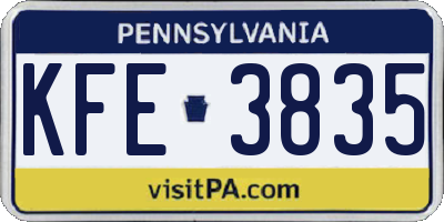 PA license plate KFE3835