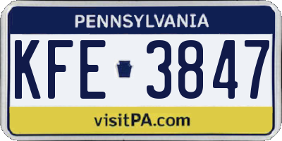 PA license plate KFE3847