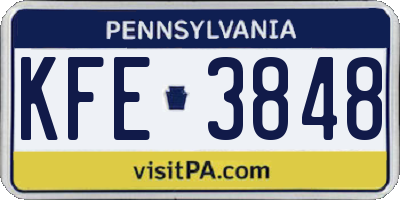 PA license plate KFE3848