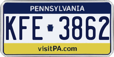 PA license plate KFE3862