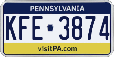 PA license plate KFE3874