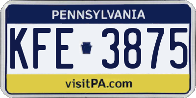 PA license plate KFE3875