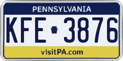 PA license plate KFE3876