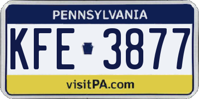 PA license plate KFE3877