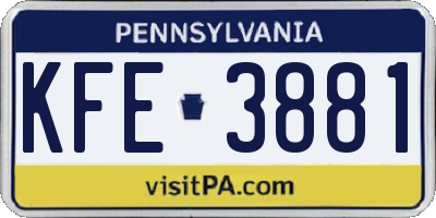 PA license plate KFE3881