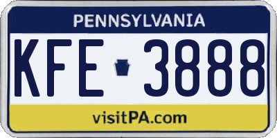 PA license plate KFE3888