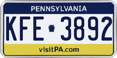 PA license plate KFE3892