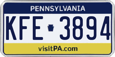 PA license plate KFE3894