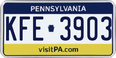 PA license plate KFE3903