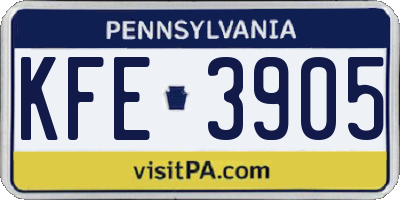 PA license plate KFE3905