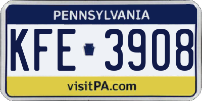 PA license plate KFE3908
