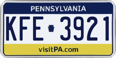 PA license plate KFE3921