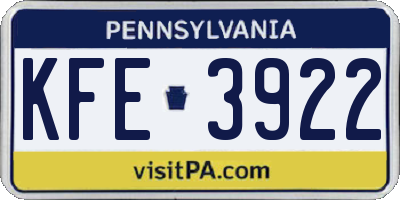 PA license plate KFE3922