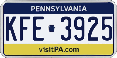 PA license plate KFE3925