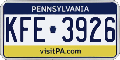 PA license plate KFE3926