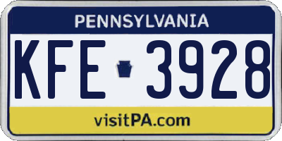 PA license plate KFE3928