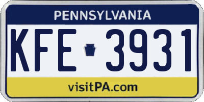PA license plate KFE3931