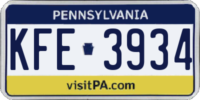 PA license plate KFE3934