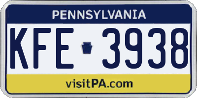 PA license plate KFE3938