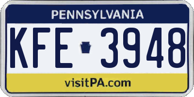 PA license plate KFE3948